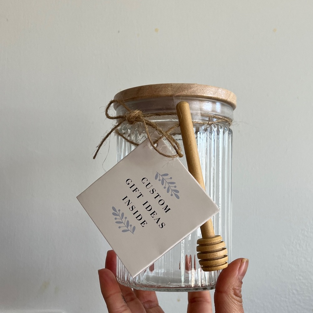 Glass Honey Jar with Wooden Dipper and Lid